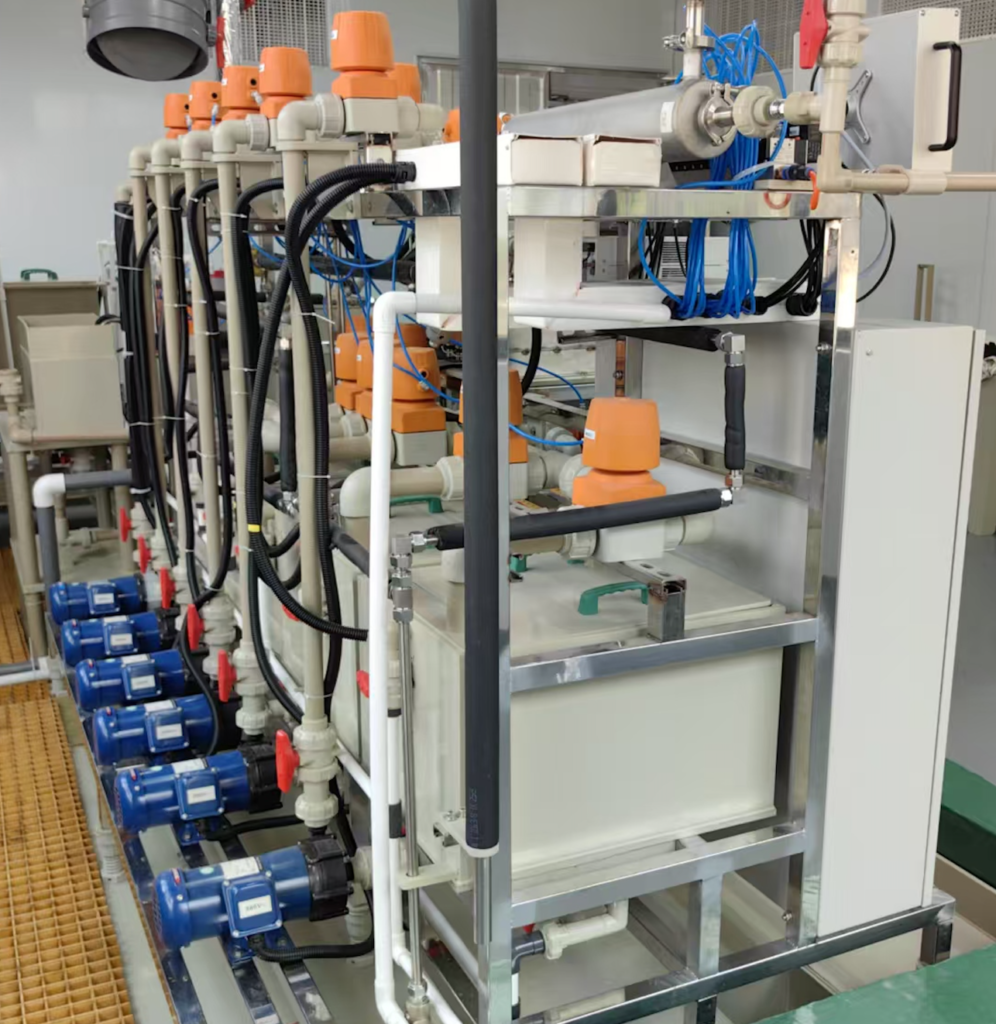 Chemical polishing equipment for metal parts and capillary tubing