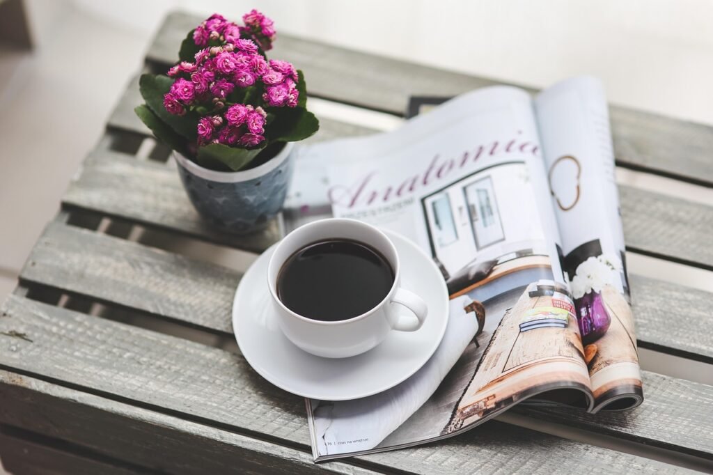 coffee, magazine, newspaper, flower background, read, beautiful flowers, reading, nature, free time, after work, flower wallpaper, flower